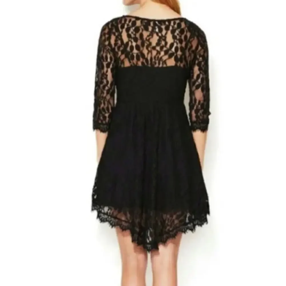 Free People Floral Mesh Mini Black Lace Dress- Size 2